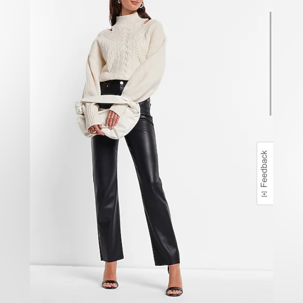 EXPRESS CABLE KNIT TURTLENECK SHOULDER CUTOUT SWEATER